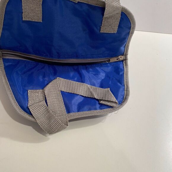 Solid Blue Foldable Lunch Bag Hook & Loop Closure Insulated w zipper compartment - Picture 3 of 4